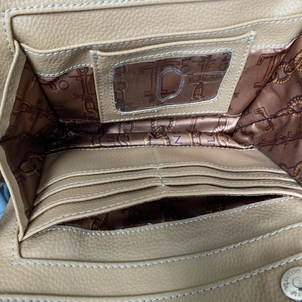 Tignanello Tan Pebbled Leather Shoulder Bag with Silver Turn-Lock